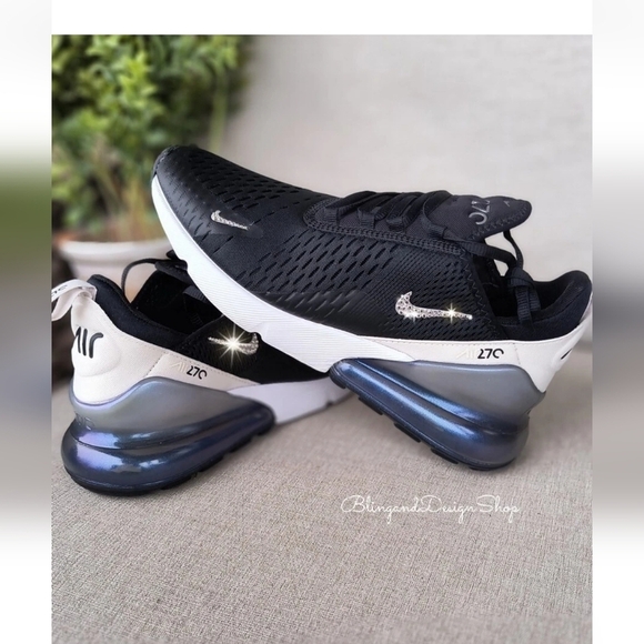 Swarovski Nike Air Max 270 Black Sneakers made with Crystals Women's Shoes - Picture 2 of 7